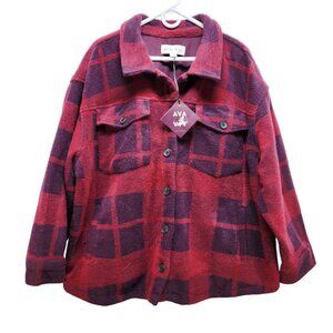 Ava & Viv Womens Red & Purple Plaid Button-Down Shacket Jacket Size 3X